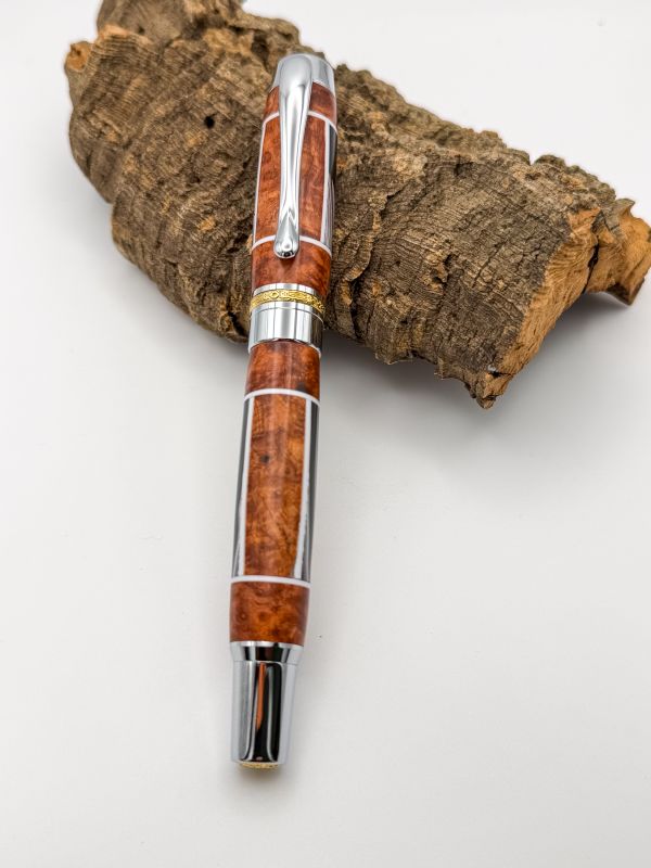 Jeep Fordite Rollerball with Segmented Chechen Burl